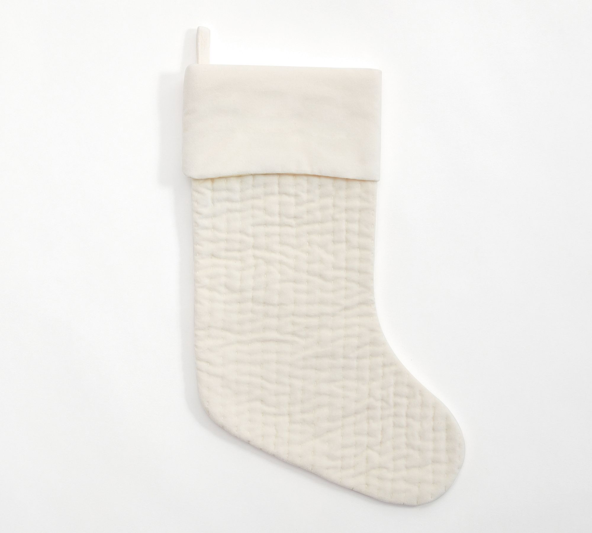 Ivory Channel Quilted Velvet Stocking | Pottery Barn (US)