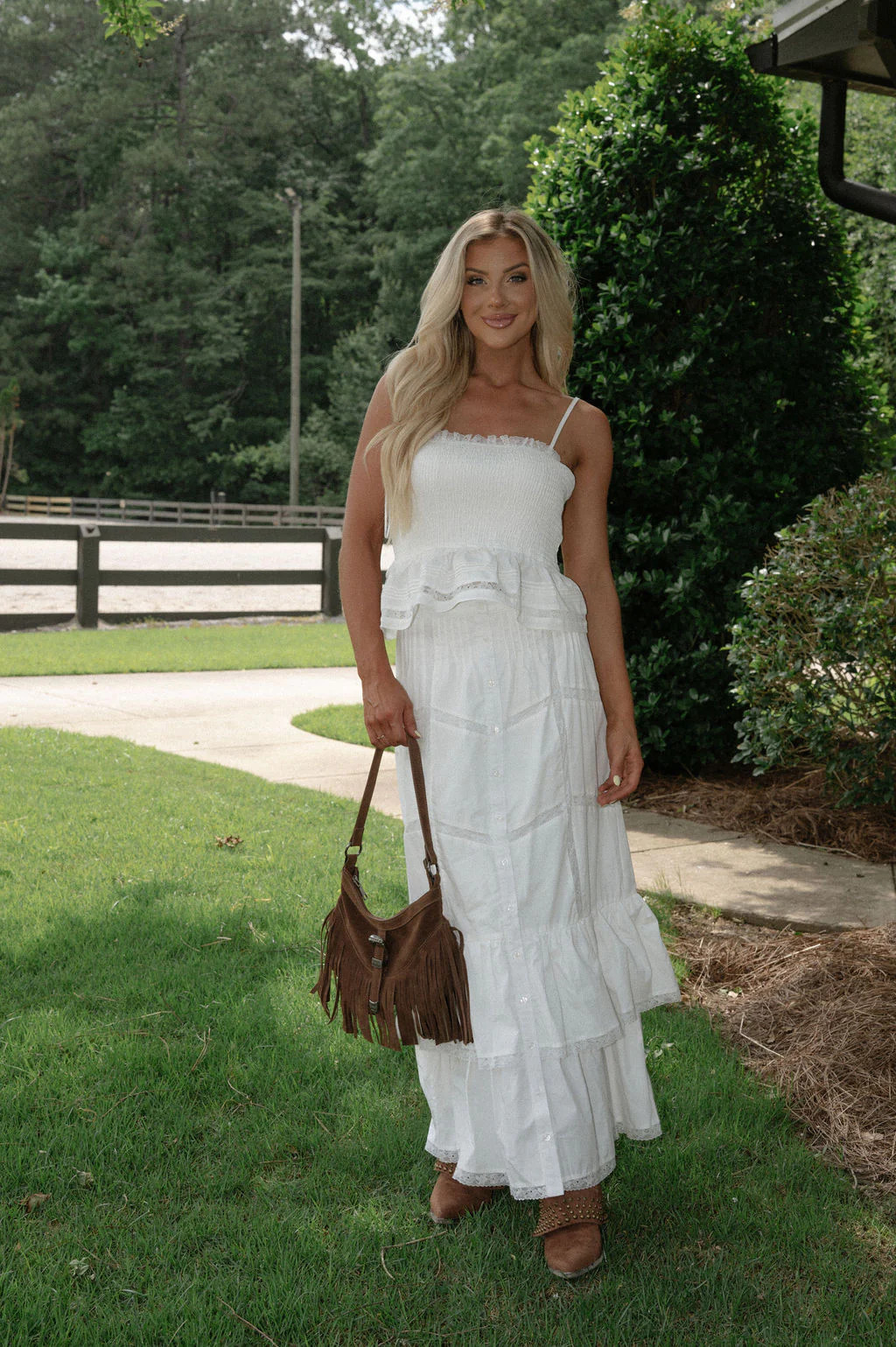 Pin Tuck Midi Skirt Set-Off White | These Three
