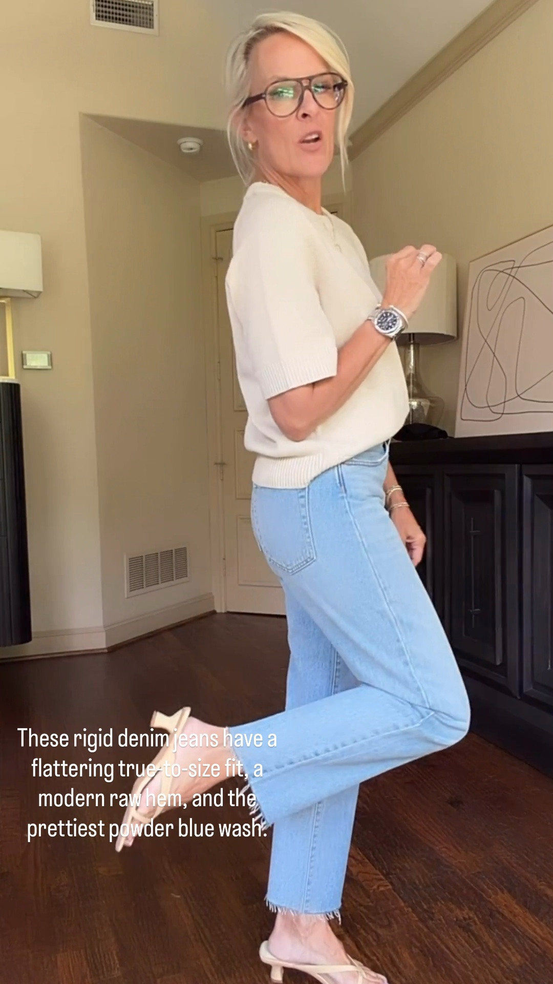 A great pair of straight-leg jeans never goes out of style! These rigid denim jeans have a flattering true-to-size fit, a modern raw hem, and the prettiest powder blue wash. Paired with kitten heels or flats, they'll quickly become one of the most versatile pieces in your wardrobe.

💡 LTK MADE EASY
❤️ Heart = Support my posts!
🔖 Save = Get sale & restock alerts
📋 Lists = Keep favorites organized
📲 Share = Send lists and products to a friend. Hello, Christmas List!
💬 Comment = Ask me anything about what I'm wearing. :-)

#LTKootd #LTKOver40 #LTKSeasonal