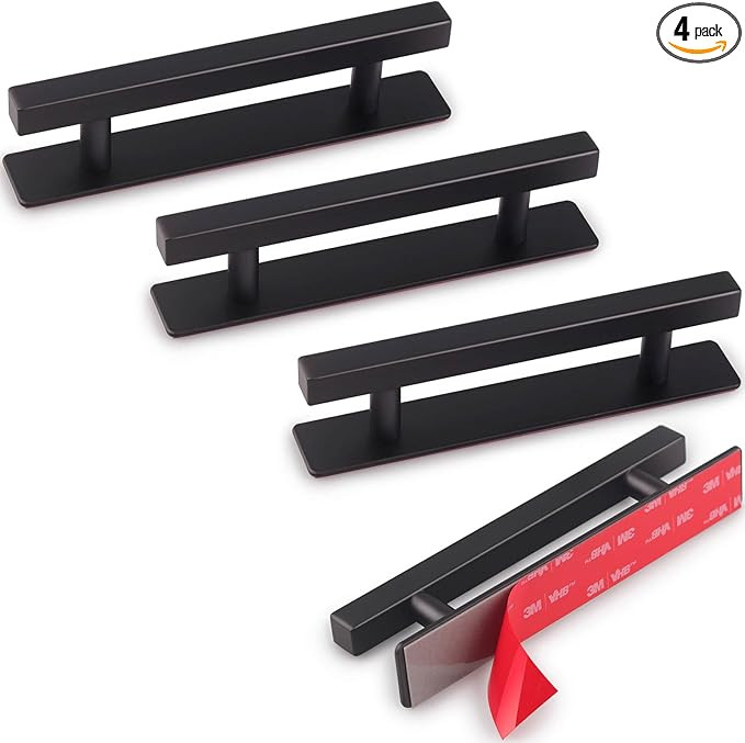 RVPEKUPE 4 Pack Self Adhesive Cabinet Handles Matte Black No Drill Drawer Pulls Stick On Handle f... | Amazon (US)