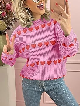 Saodimallsu Womens Heart Sweater Valentine Crew Neck Cute Ribbed Knit Loose Casual Pullover Sweat... | Amazon (US)