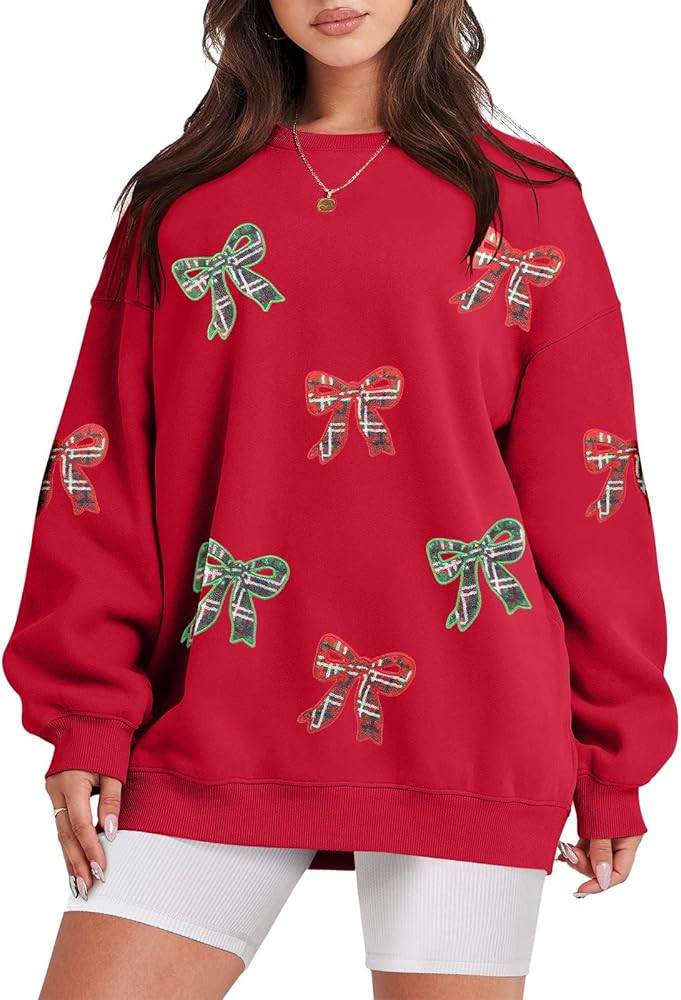 Christmas Sweatshirts for Women Merry and Bright Shirt Christmas Tree Lights Sweatshirts Xmas Ove... | Amazon (US)