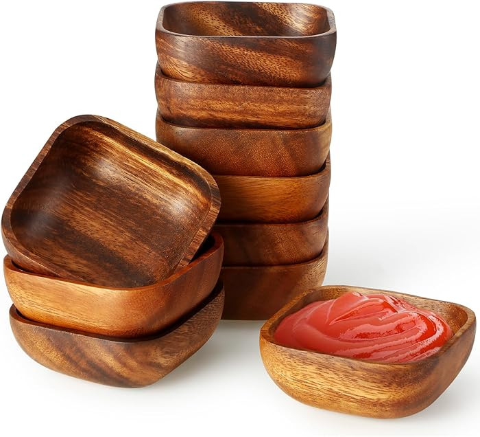 10 Pcs Natural Acacia Wooden Bowl Small Square Wood Serving Bowl 4 x 4 x 1.6 Inch Handmade Calaba... | Amazon (US)
