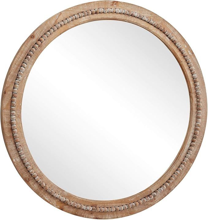 Unknown1 36" Large Round Natural Wood Wall Mirror W Decorative Beads 36 X 2 36round Brown Rustic | Amazon (US)