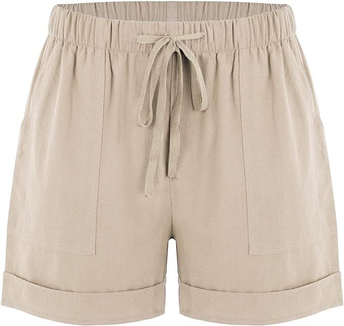 Shorts for Women Summer Elastic Waist Drawstring Shorts Casual Lightweight Shorts Comfy Linen Sho... | Amazon (US)