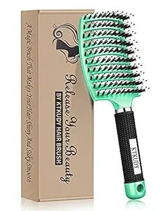 KTKUDY Detangling Brush Boar Bristles Hair Brush Make Hair Shiny & Healthier Curved and Vented De... | Amazon (US)