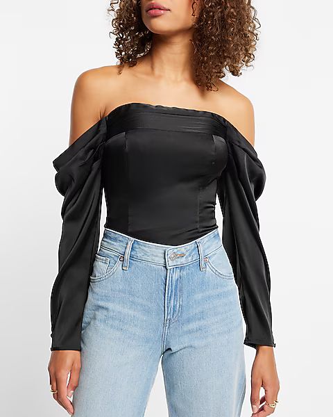 Satin Off The Shoulder Corset Cropped Top | Express