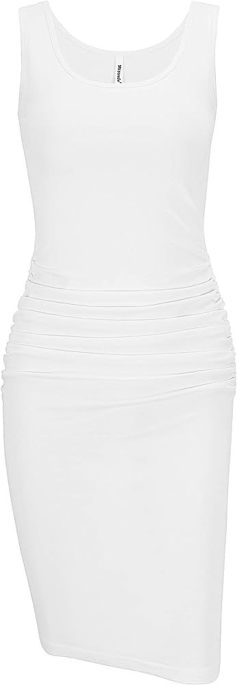 Women's Sleeveless Tank Ruched Casual Knee Length Bodycon Sundress Basic Fitted Dress | Amazon (US)