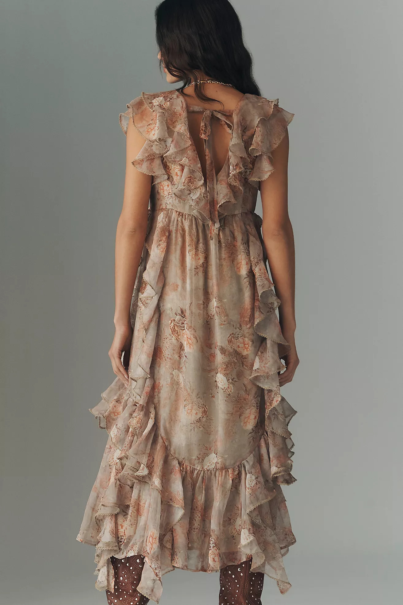 By Anthropologie Ruffled Sleeveless Plunge Midi Dress | Anthropologie (US)