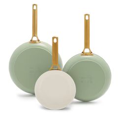 Reserve Ceramic Nonstick 8", 10" and 12" Frypan Set | Sage with Gold-Tone Handles | GreenPan