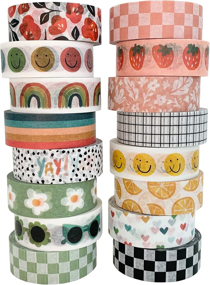 ZYNSHE Washi Tape Set of 16 Rolls of 15 mm Wide Cute Decorative Washi Tape for Journaling, Scrapb... | Amazon (US)