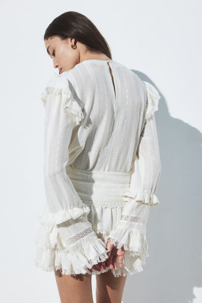 Tiered mini skirt - White - Ladies | H&M GB | H&M (UK, MY, IN, SG, PH, TW, HK)