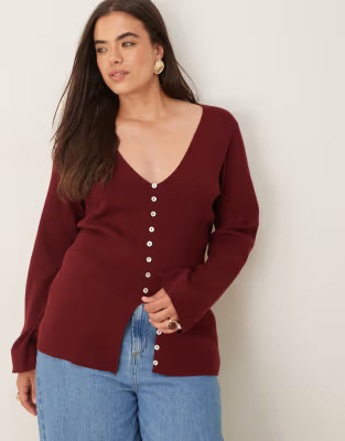 Pretty Lavish Curve knit cardigan in wine | ASOS | ASOS (Global)