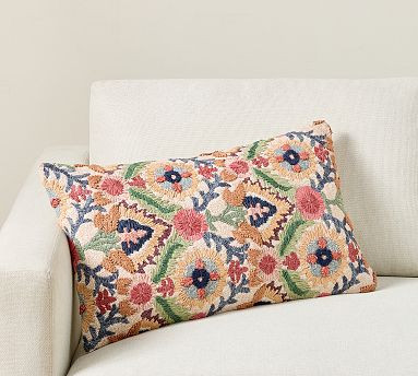 Eliana Embroidered Lumbar Pillow | Pottery Barn (US)