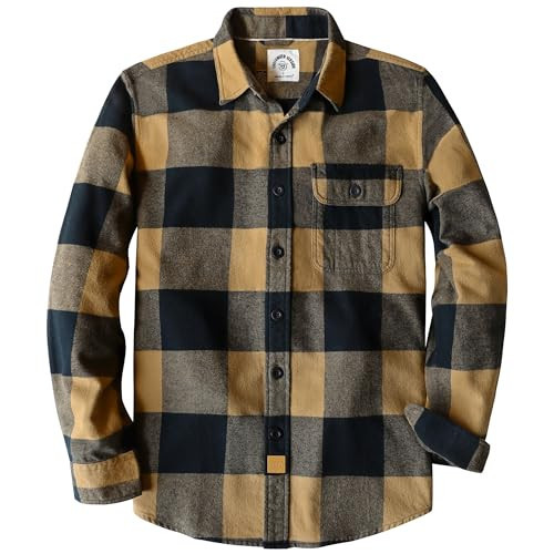 Dubinik®Mens Flannel Shirts Long Sleeve Flannel Shirt for Men Warm Casual Soft Cotton Button Down Plaid Mens Flannel Shirt Black and Brown | Amazon (US)