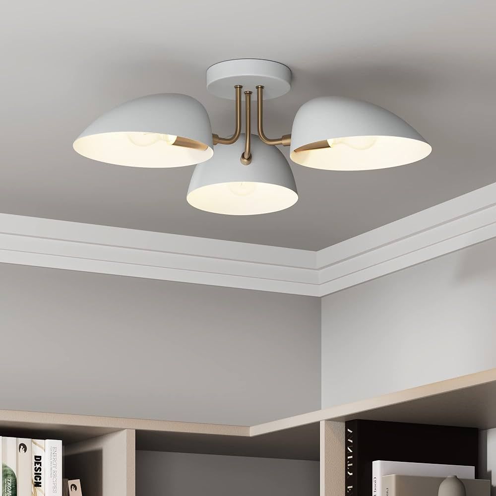 Nathan James Argo Semi Mount Flush Ceiling Light, 3-Lights Modern Retro Lighting with White Round... | Amazon (US)