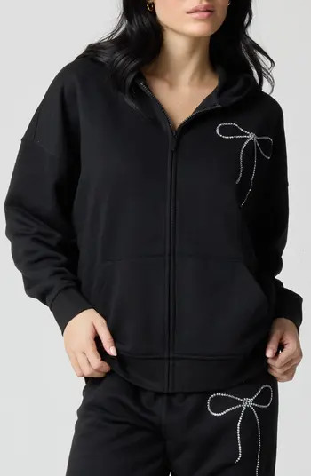 Crystal Bow Front Zip Hoodie | Nordstrom