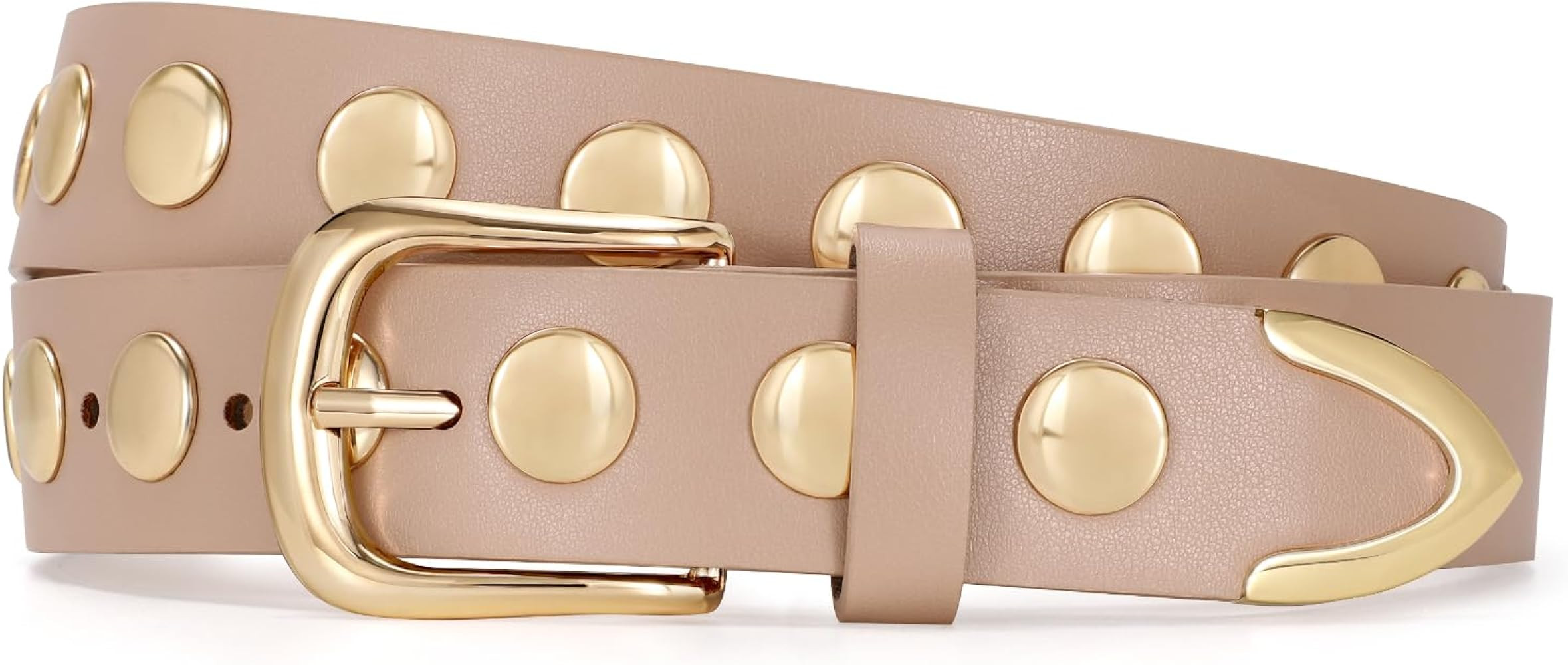 JASGOOD Women Fashion Leather Belt Punk Studded Belt for Jeans Pants Dresses | Amazon (US)