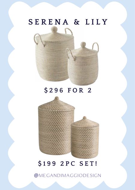 Brand new Serena & Lily La Jolla basket dupes!! Snag a set of 2 for just $199 vs. S&L small & medium for $296

We love using these baskets as pretty storage in our home for toys, towels, blankets, etc!

#LTKfamily #LTKhome #LTKsalealert