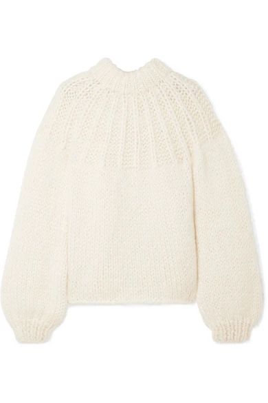 GANNI - Julliard Bow-embellished Mohair And Wool-blend Sweater - Cream | NET-A-PORTER (US)