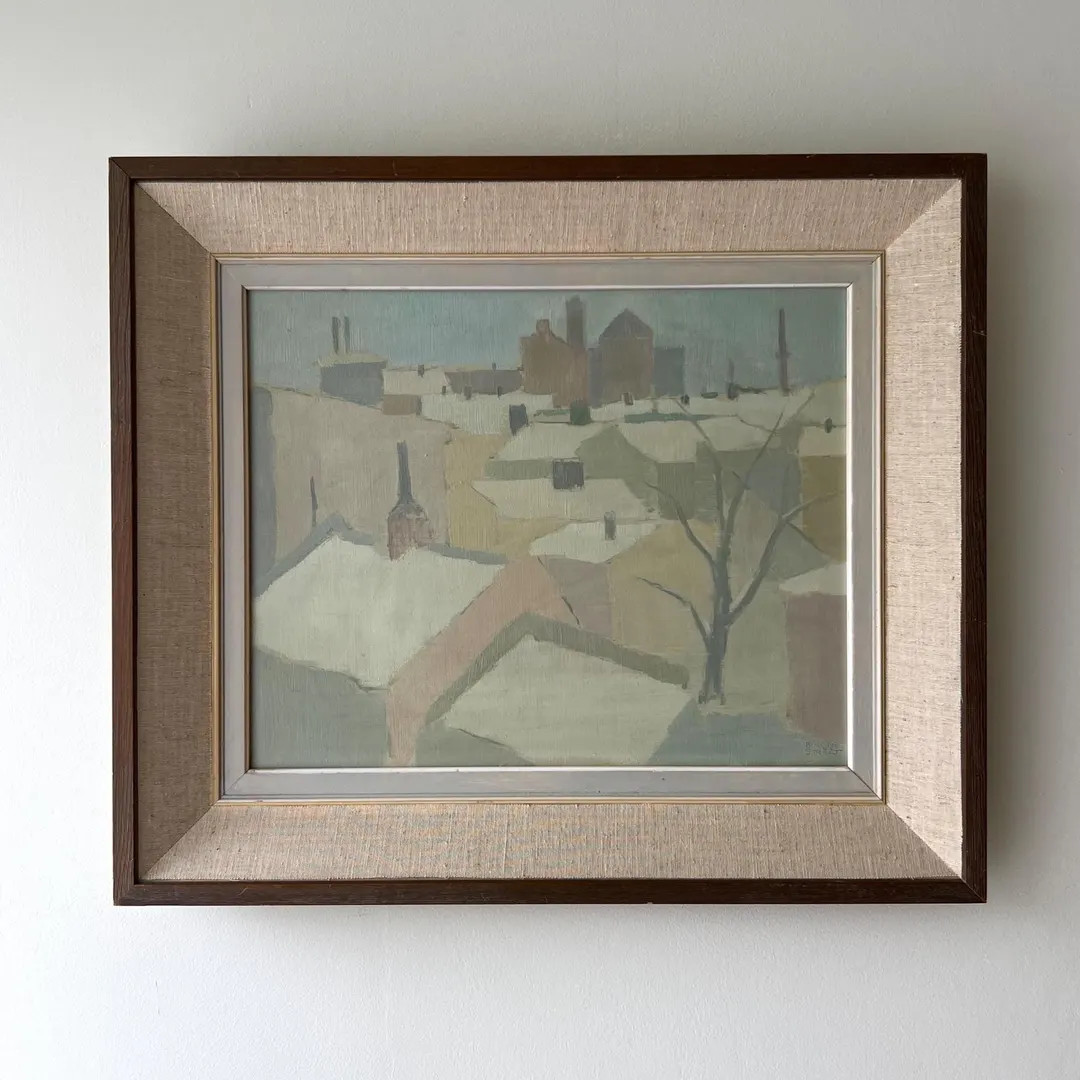 Vintage “MUTED TOWNSCAPE” original Swedish framed landscape oil painting on panel signed by t... | Etsy (US)