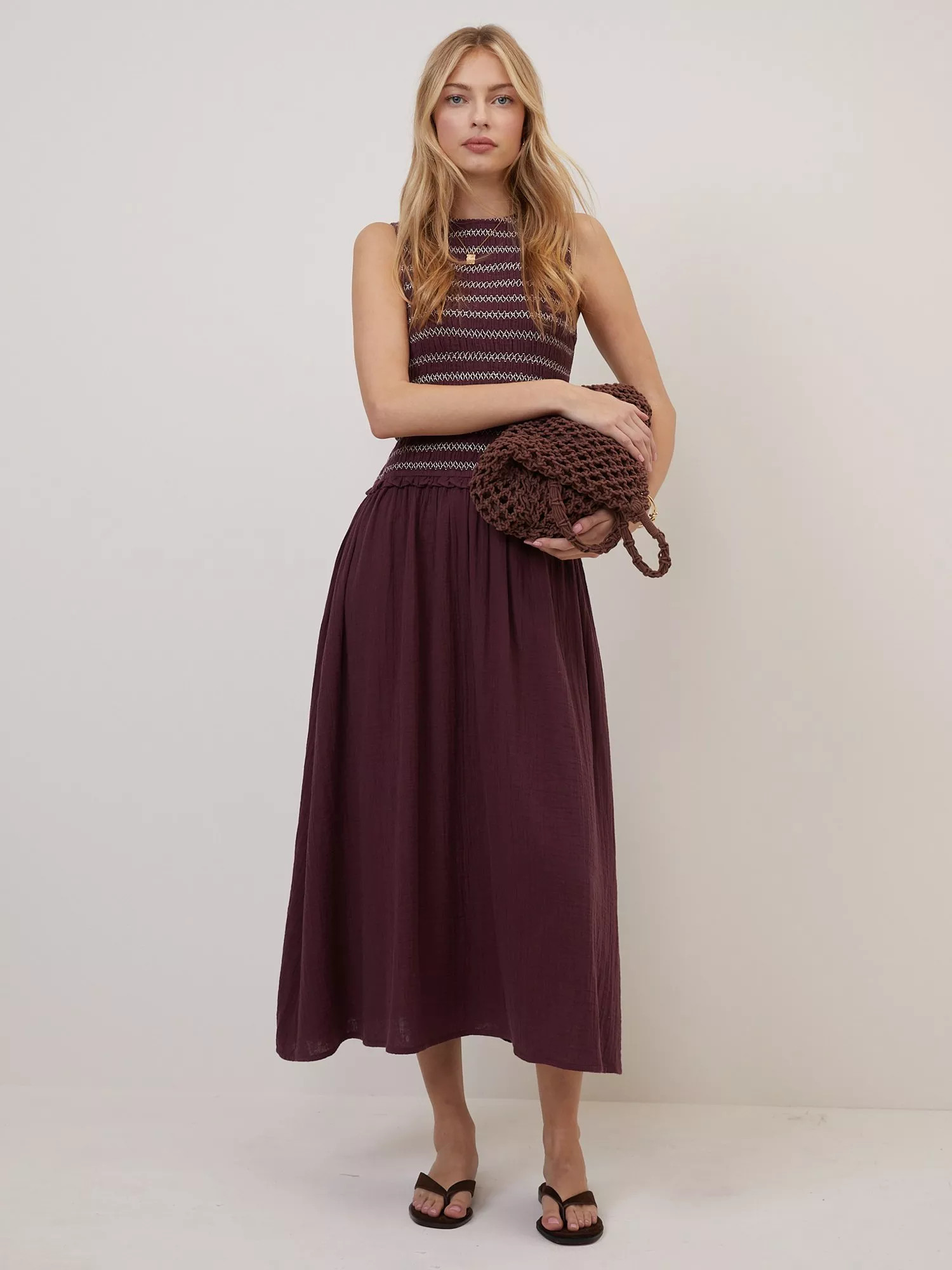 Nobody's Child Ingrid Sleeveless Shirred Bodice Midi Dress, Purple | John Lewis (UK)