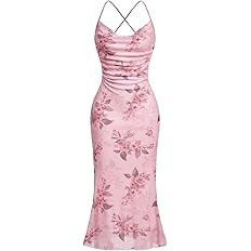 SOLY HUX Women's Floral Mesh Bodycon Cami Dress Cowl Neck Sleeveless Cocktail Party Wedding Guest... | Amazon (US)