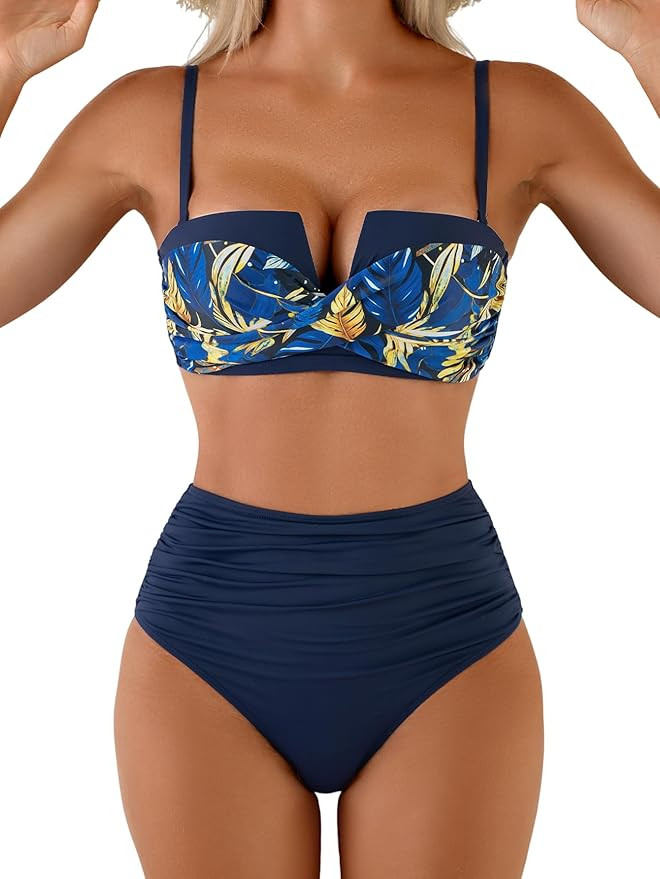 Push Up Bikini Sets for Women Wrap Two Piece Swimsuit Tummy Control Bathing Suit Tie Back Swimwea... | Amazon (US)