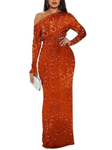 Eightale Women's Off The Shoulder Sequin Prom Dress Long Sleeve Burnt Orange Mother of The Bride Dresses 2026 Mermaid Sparkly Formal Evening Party Gown Size 2 | Amazon (US)
