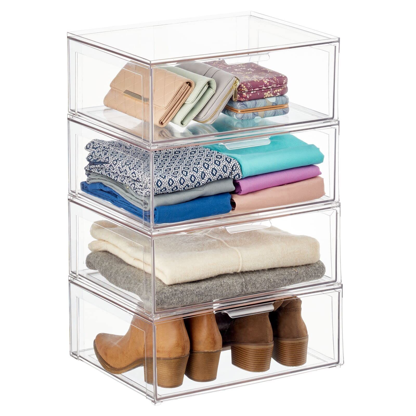 mDesign Plastic Stackable Closet Storage Box with Easy Pull-Out Drawer - Container Bin for Bedroom,  | Amazon (US)