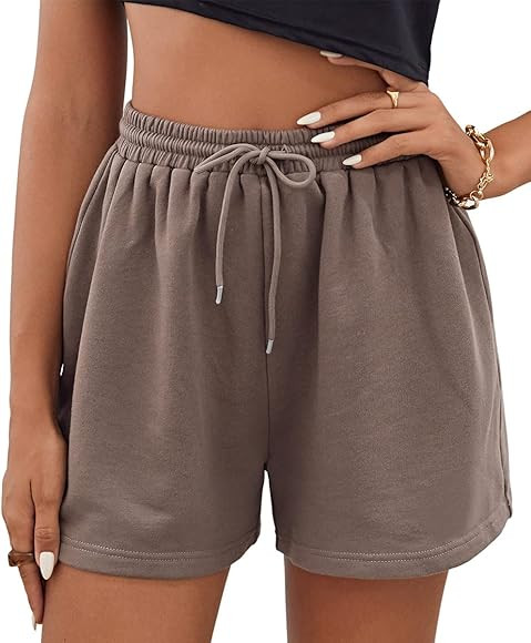 EFAN Womens Sweat Shorts Summer Casual Comfy High Waisted Lounge Shorts Drawstring Cotton Shorts ... | Amazon (US)