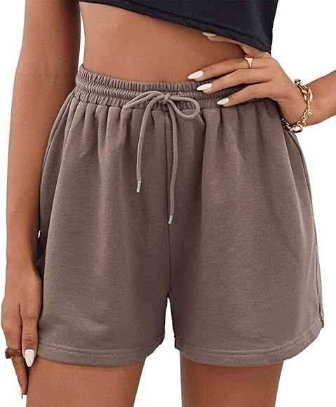 EFAN Womens Sweat Shorts Summer Casual Comfy High Waisted Lounge Shorts Drawstring Cotton Shorts wit | Amazon (US)