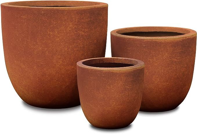 Kante 18", 14", and 10" W Iron Oxide Finish Concrete Round Planters (Set of 3), Outdoor Indoor Mo... | Amazon (US)
