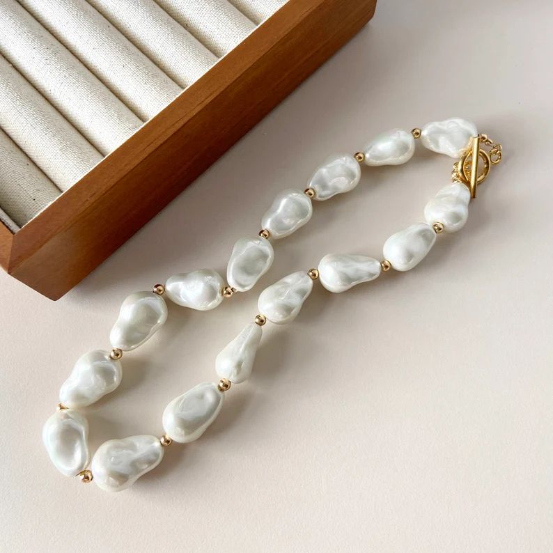 Large Irregular Pearl Necklace Big Pearl Necklace Bridal - Etsy | Etsy (US)