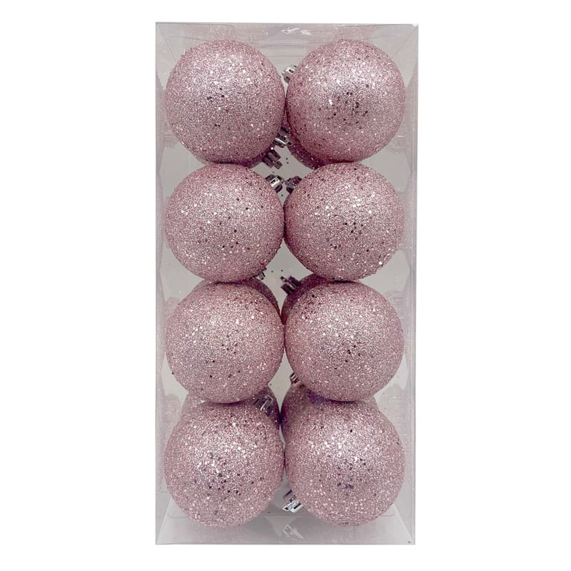 16-Count Pink Glittered Shatterproof Ornaments | At Home
