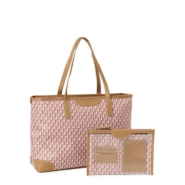 Time and Tru Women’s Sustainable Signature Tote and Pouch Set, 2-Piece Dark Latte | Walmart (US)