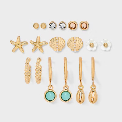 Girls' 9pk Earring Set with Beach Icons and Hoops - art class™ | Target