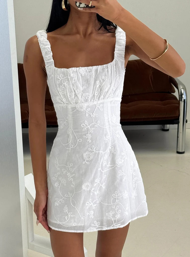 Donnamarie Embroidered Mini Dress White | Princess Polly US