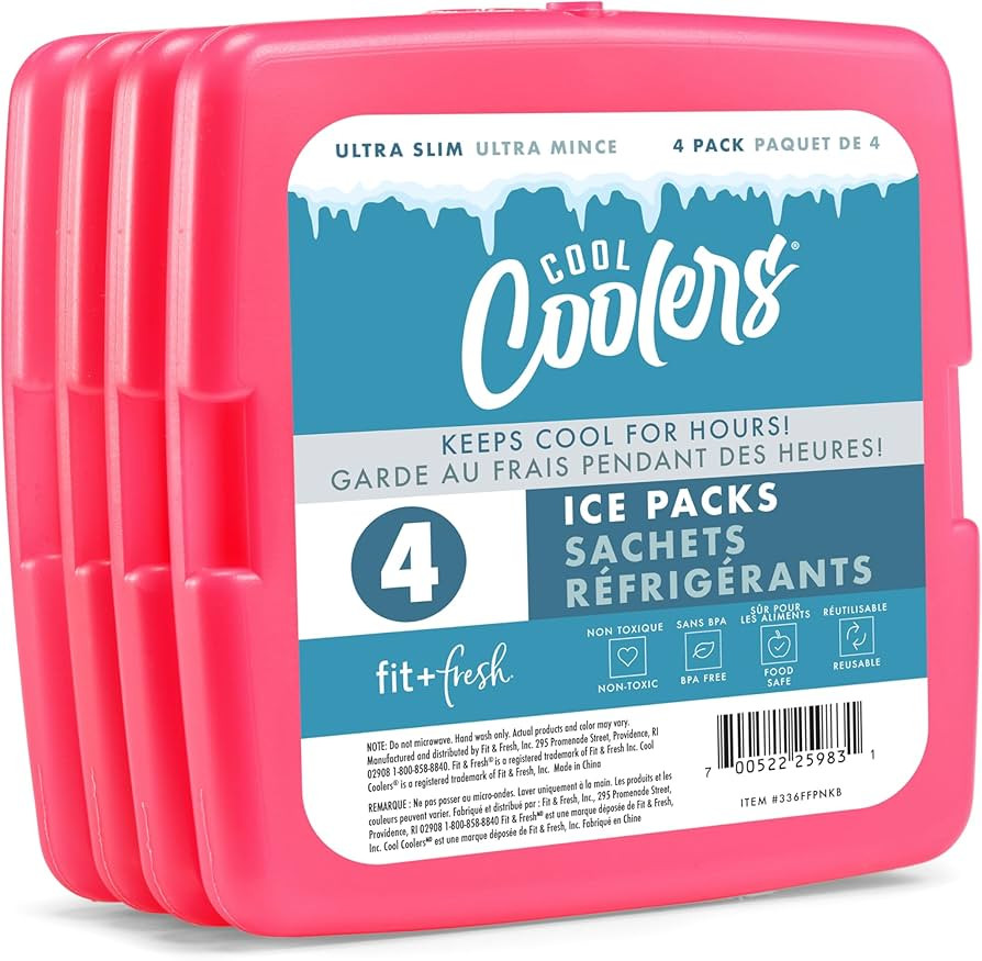 Cool Coolers by Fit & Fresh 4 Pack Slim Ice Packs, Quick Freeze Space Saving Reusable Ice Packs f... | Amazon (US)