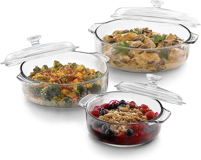 Libbey Baker's Basics 3-Piece Glass Casserole Baking Dish Set with Glass Covers | Amazon (US)