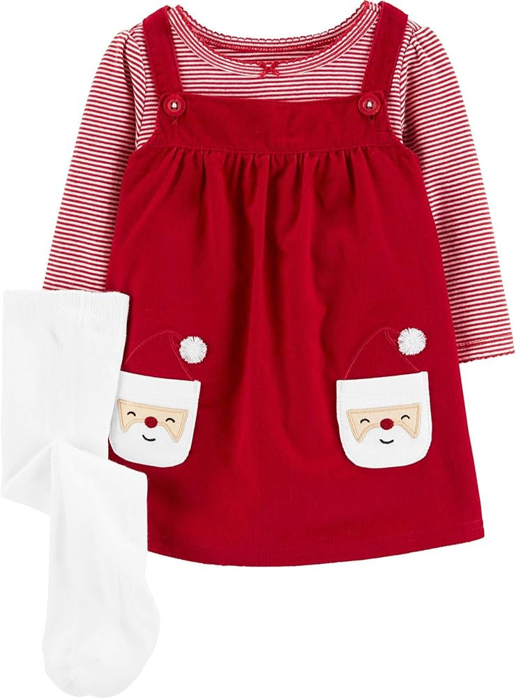 Carter's 3-Piece Holiday Red Striped Bodysuit & Santa Jumper Set with Tights (Red/White | Amazon (US)