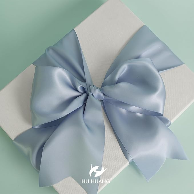 HUIHUANG Dusty Blue Satin Ribbon 4 inch Wide Double-Faced Dusty Blue Big Fabric Ribbon for Weddin... | Amazon (US)