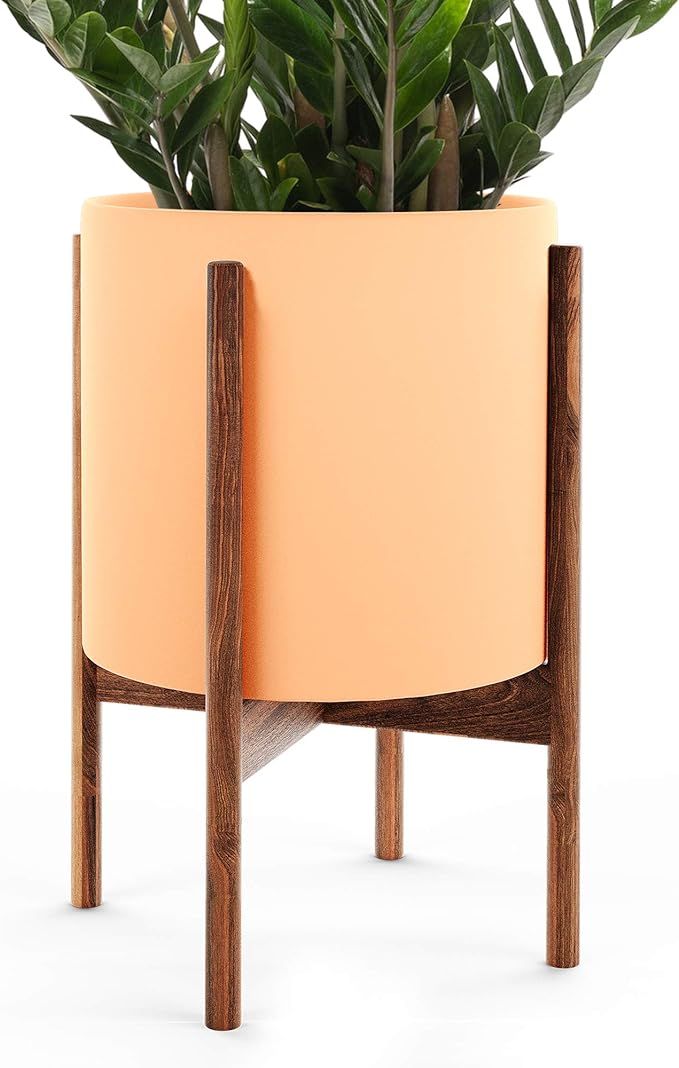 OMYSA Mid Century Plant Stand with Pot Included (10") - Peach Ceramic Planter with Stand - Large ... | Amazon (US)