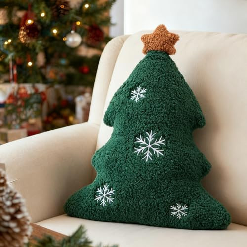 LARMOY Christmas Tree Throw Pillows,16.2 x 12.4 Cute Xmas Tree Shaped Plush Stuffed Decorative Pillow with Snowflake for Bedroom Outdoor Sofa Couch Home Winter Party Cushion Decorations | Amazon (US)