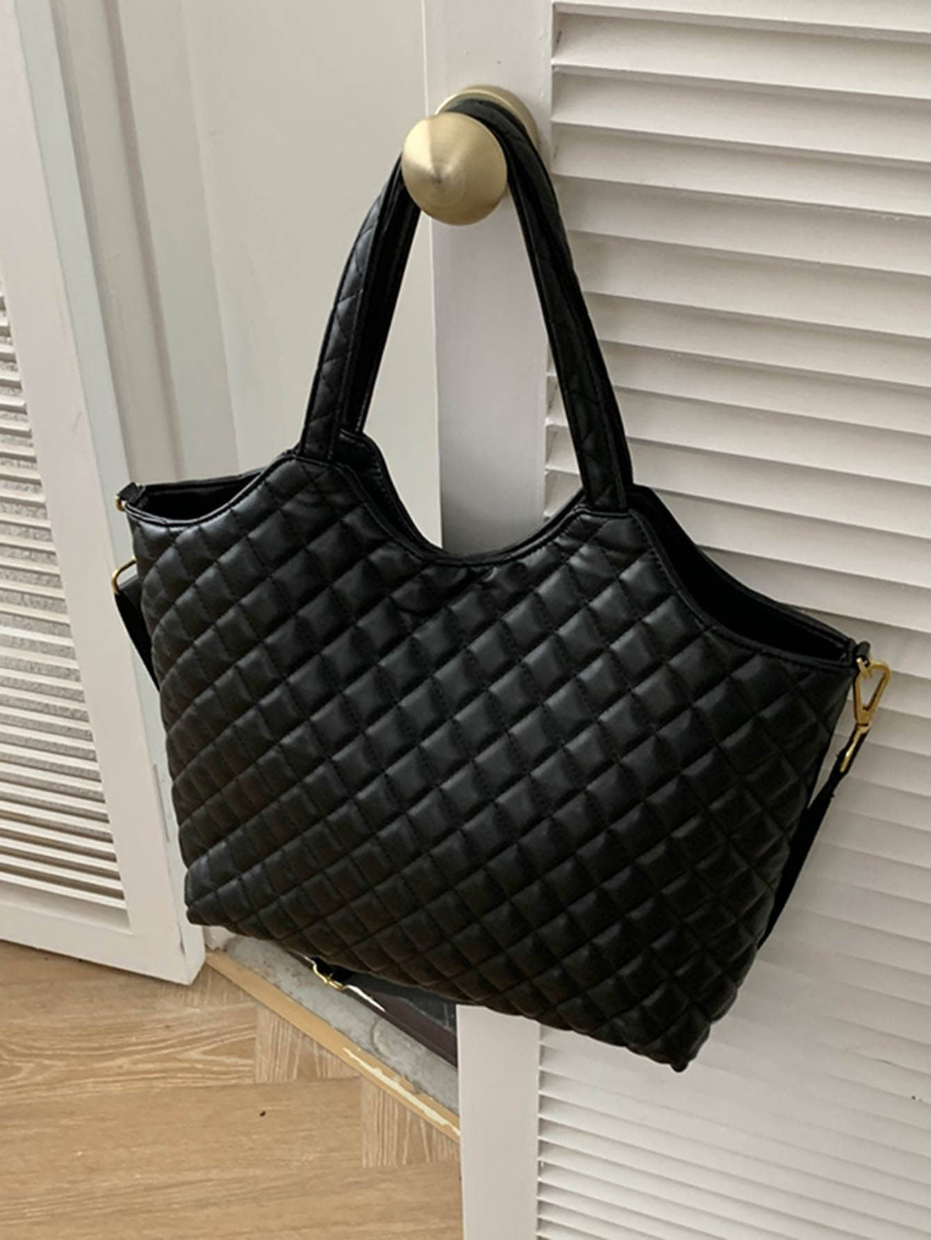 Large Capacity Double Handle Quilted Shoulder Tote Bag For Female Quilted Detail Top Handle Bag | SHEIN