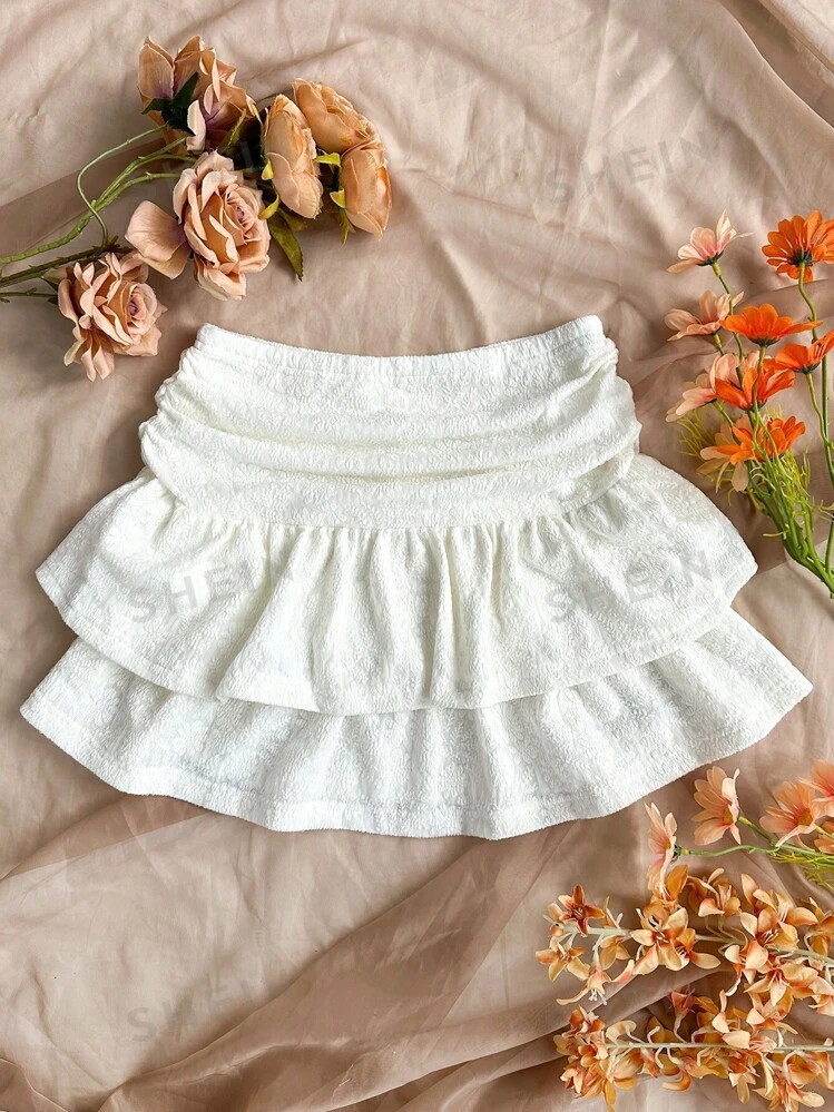 SHEIN WYWH Women's Ruffle Trim Asymmetrical Hem Skirt With Pleats | SHEIN