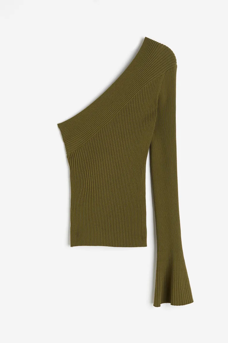 Top asymétrique en maille côtelée - Vert kaki foncé - FEMME | H&M FR | H&M (FR, IT, ES, PT, BE)