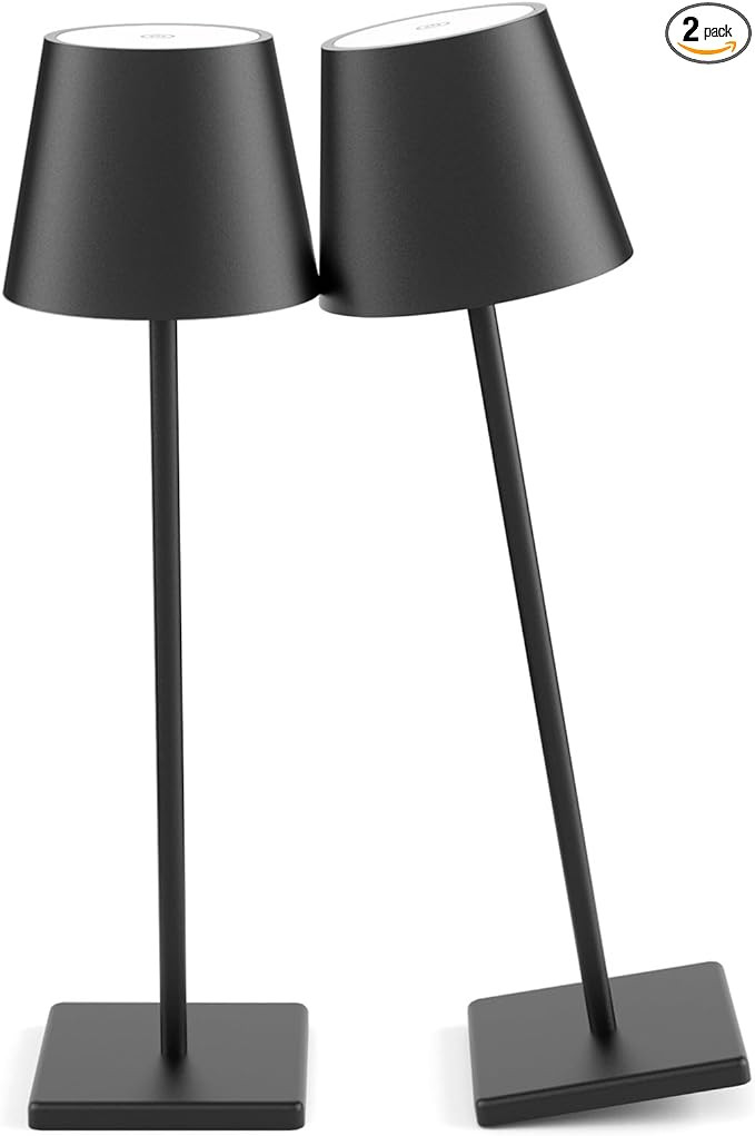2-Pack LED Cordless Table Lamp, Rechargeable Battery Desk lamp 3W 5500mAh Battery Operated Steple... | Amazon (US)