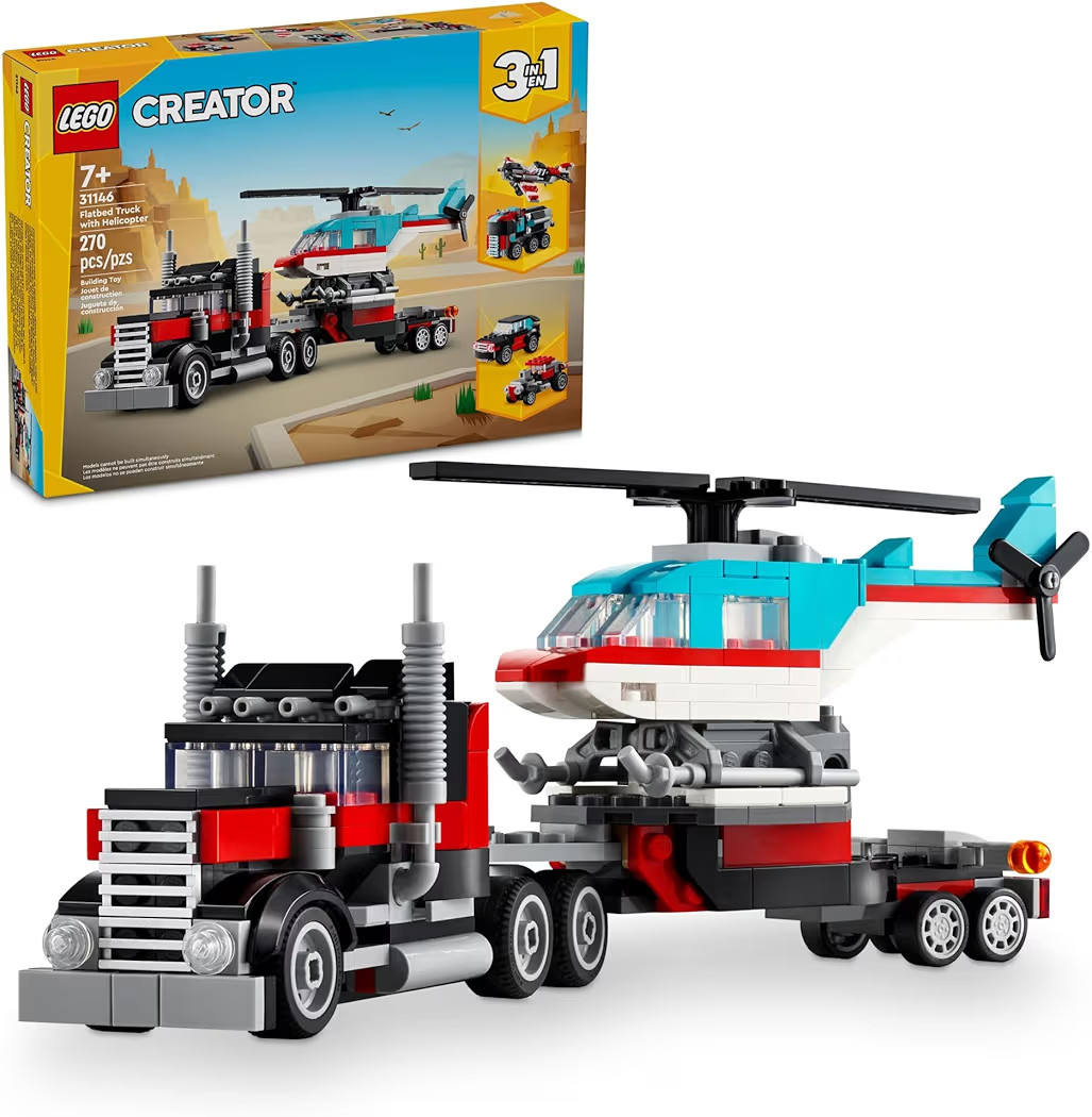 LEGO Creator 3 in 1 Flatbed Truck with Helicopter Toy, Ages 7 Years Old and Up | Amazon (US)