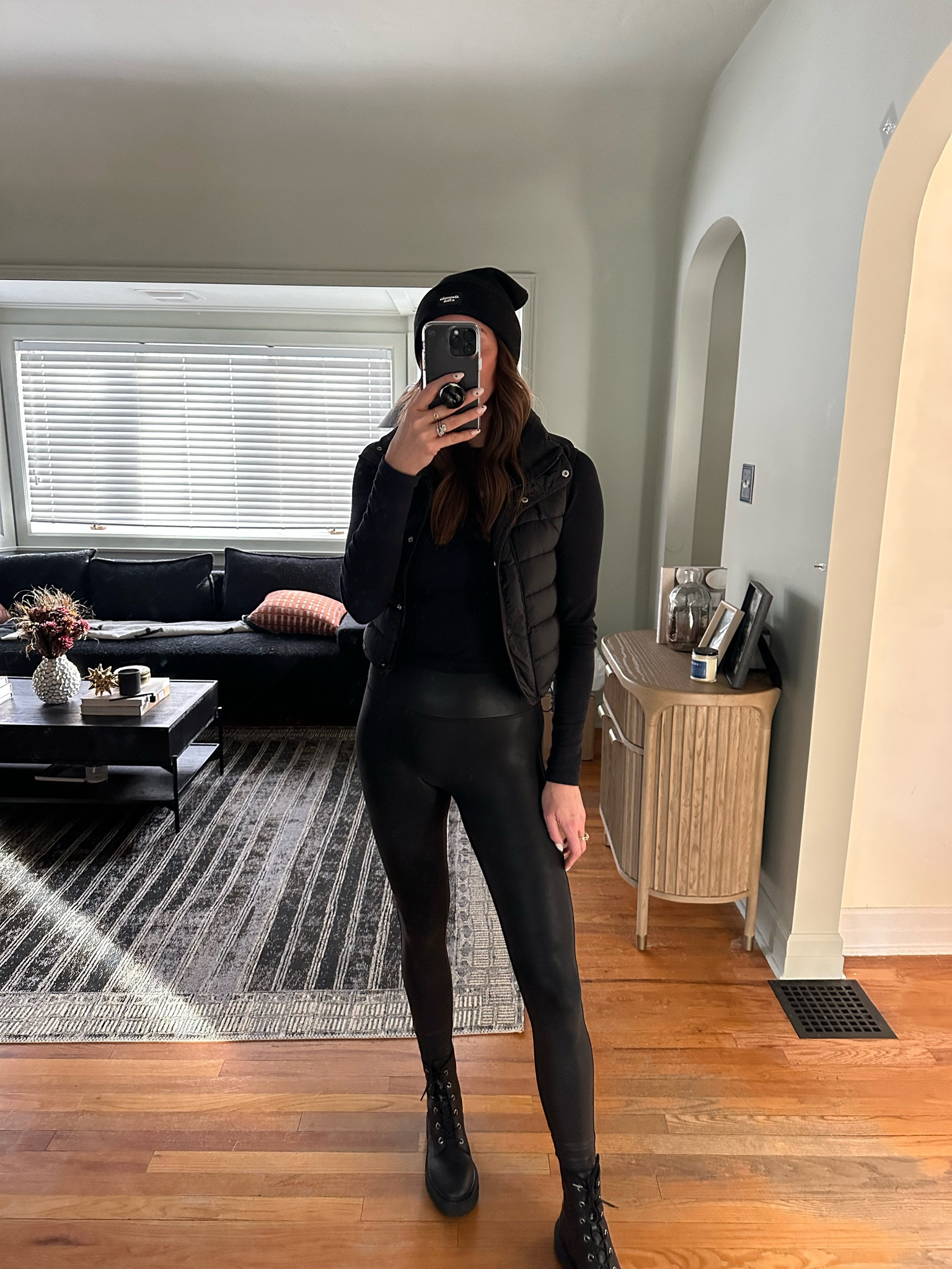 Wearing a small in spanx; TTS for black combat boots, puffer vest from Zara (similar linked); wearing medium in longsleeve 

All black outfit; elevated athleisure; puffer vest

#LTKunder100 #LTKsalealert #LTKshoecrush